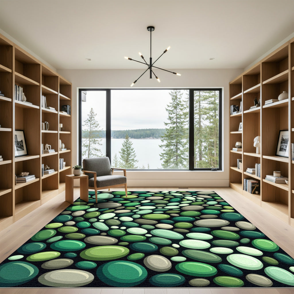 Green Pebble Cluster Abstract Rug