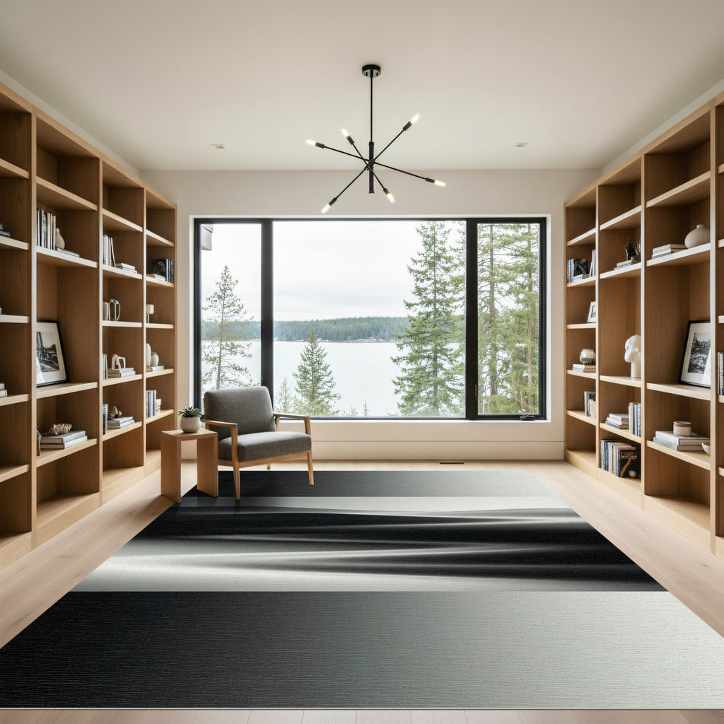 Minimalist Monochrome Abstract Wavy Horizon Rug
