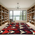 Red White Flying Geese Floral Patchwork Rug