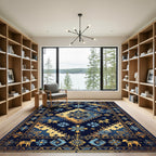 Golden Zebra Navy Celestial Medallion Rug