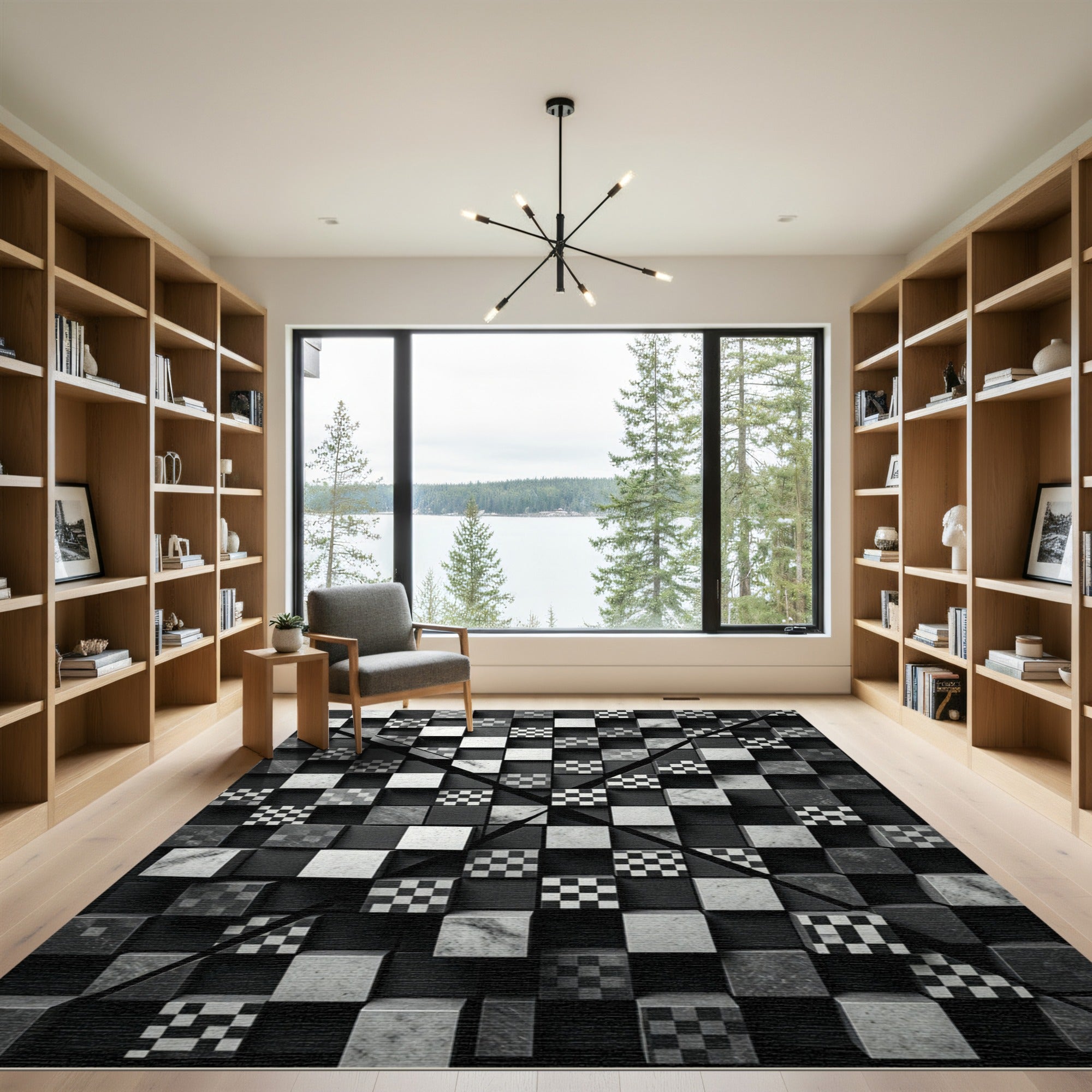 Monochrome 3D Checkerboard Cubes Rug