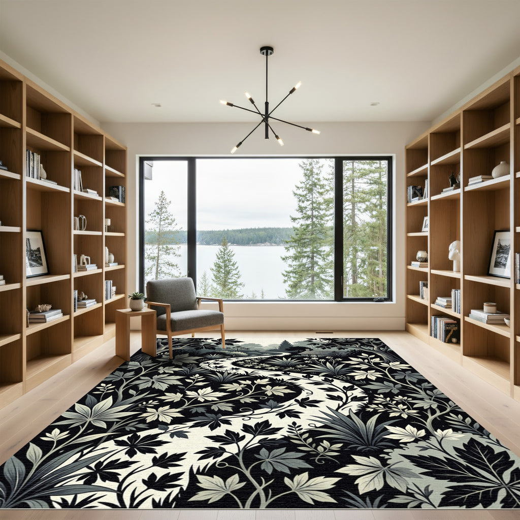 Monochromatic Woodland Path Foliage Rug