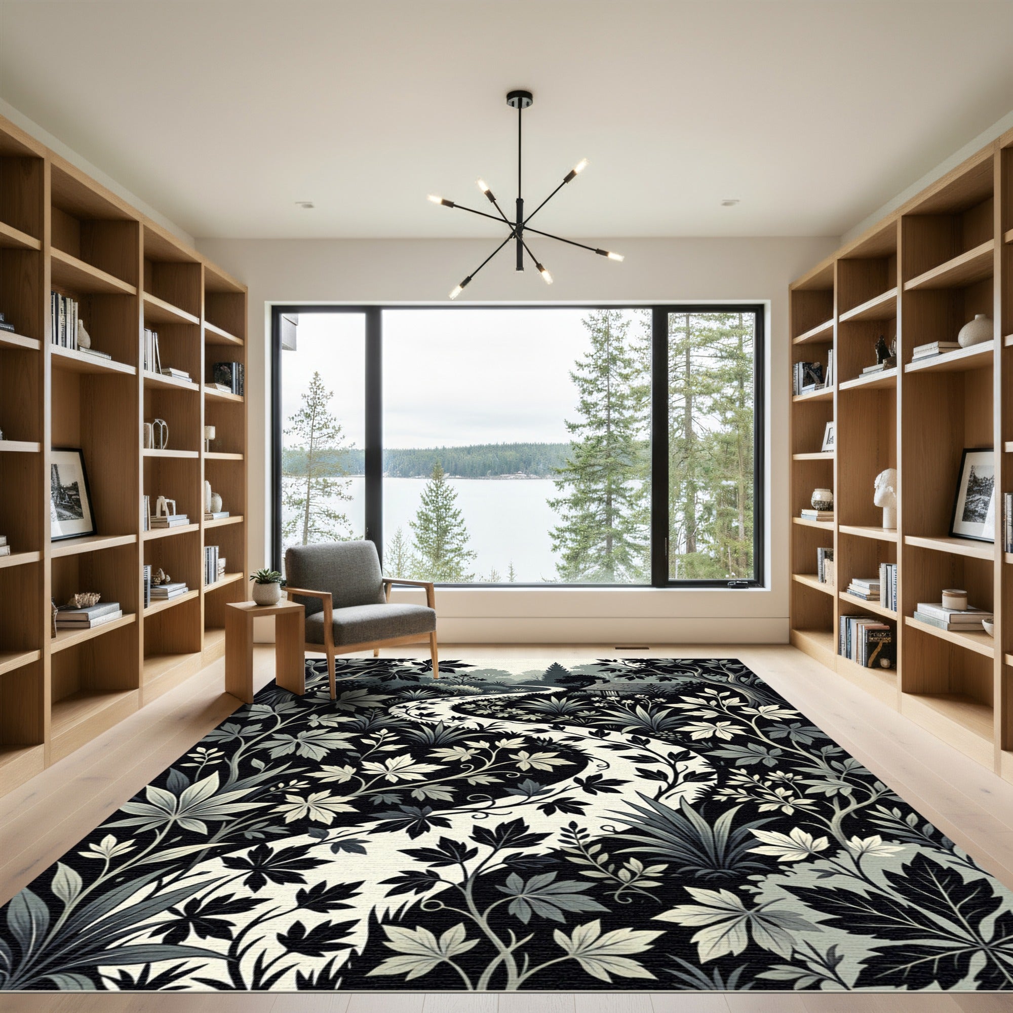 Monochromatic Woodland Path Foliage Rug