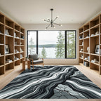 Monochrome Abstract Flowing River Rock Rug