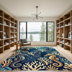 Golden Seahorse Deep Sea Coral Reef Rug