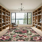 Vintage Rose Pink Heart Floral Medallion Rug