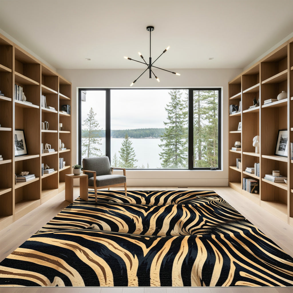 Bold Black Gold Zebra Stripes Rug