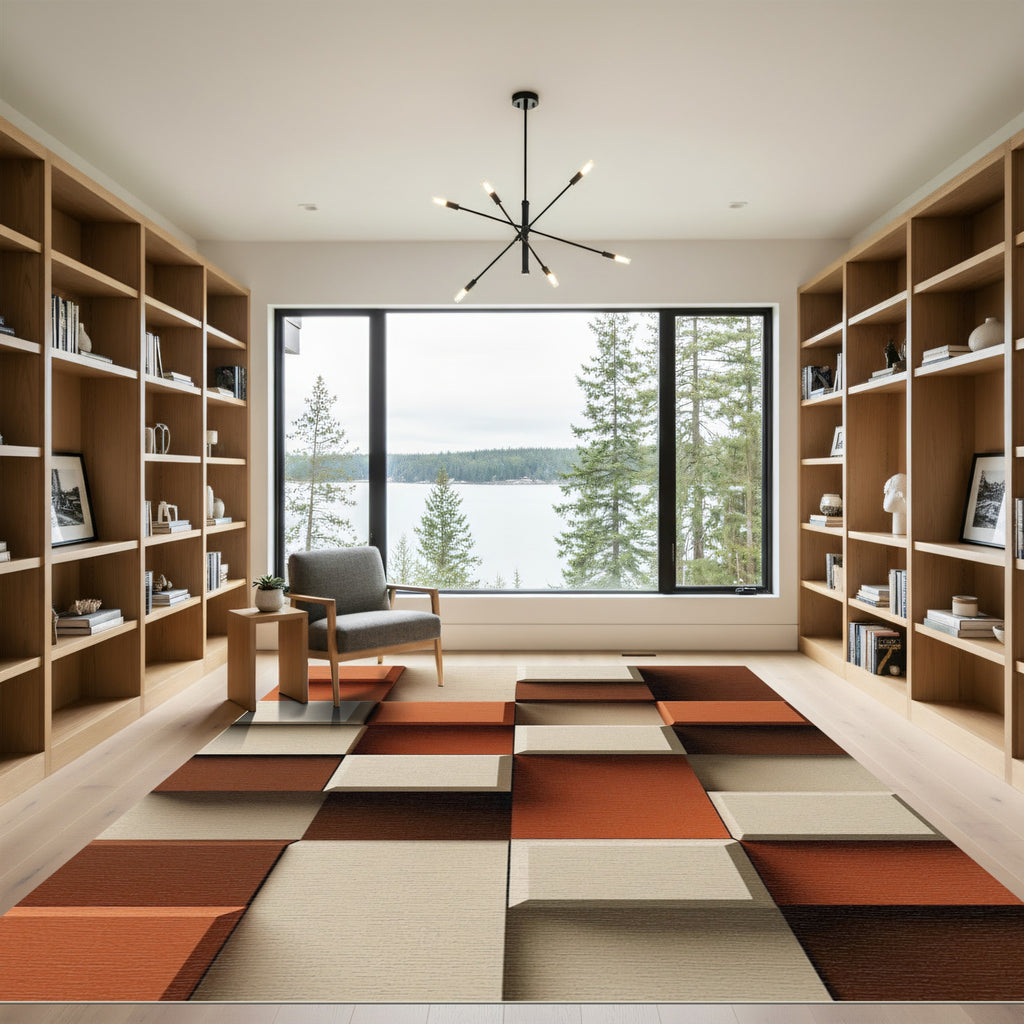 Terracotta Brown Cream Block Arrangement Rug