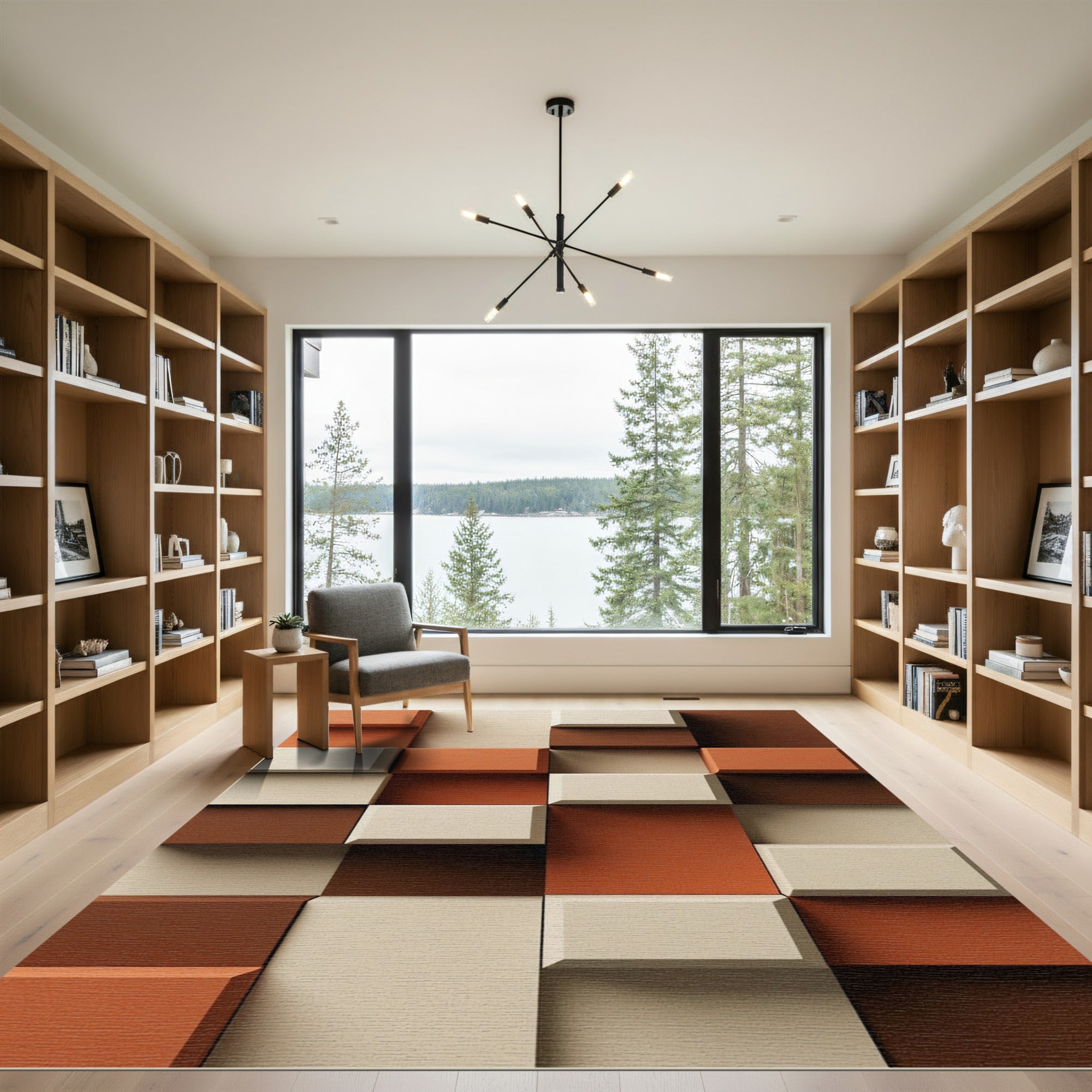 Terracotta Brown Cream Block Arrangement Rug