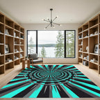 Cyan Electric Geometric Abstract Radial Vortex Rug