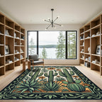 Southwestern Desert Cactus and Floral Art Rug