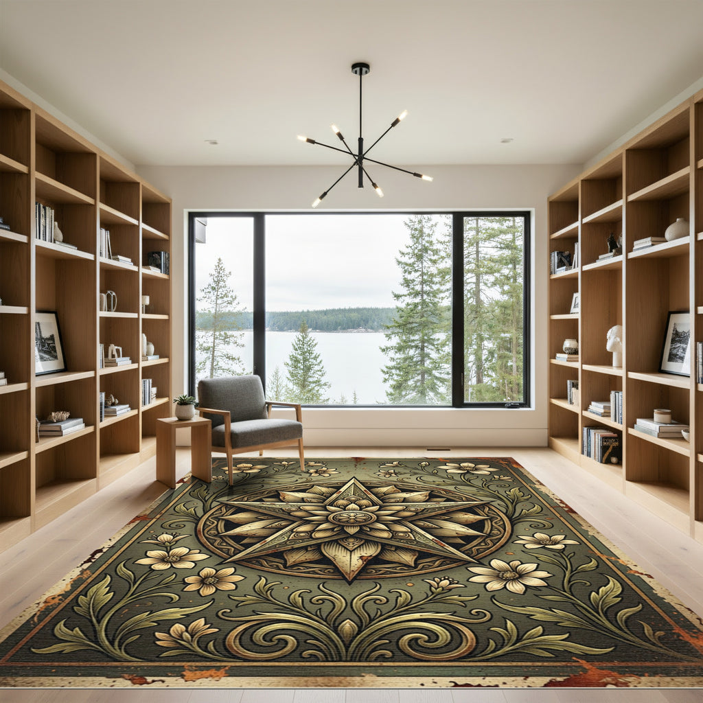 Vintage Gold Floral Star Medallion Rug