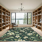 Elegant White Cherry Blossom Teal Rug