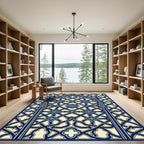 Ornate Navy Blue Geometric Arched Tapestry Rug