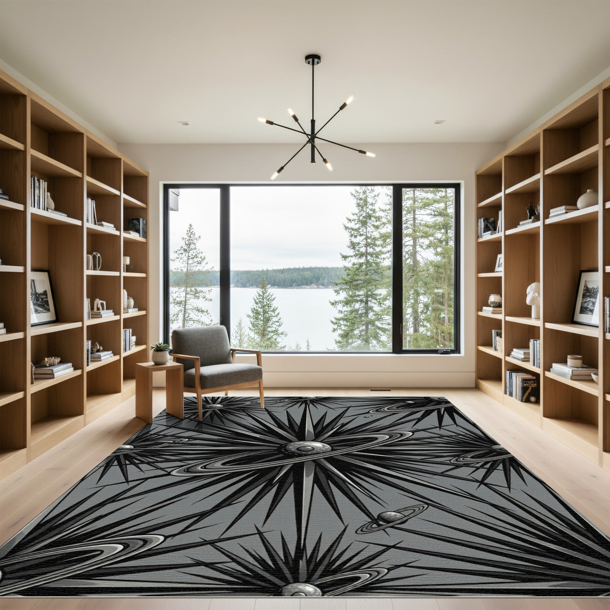 Gray Starburst Galactic Rings Rug