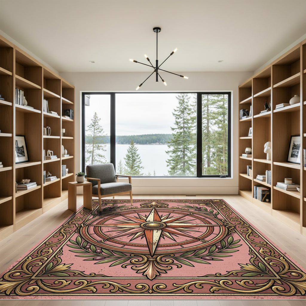 Vintage Blush Ornate Compass Rose Rug