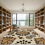 Golden Leopard Floral Arrangement Rug