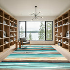 Coastal Teal Wood Plank Horizontal Rug