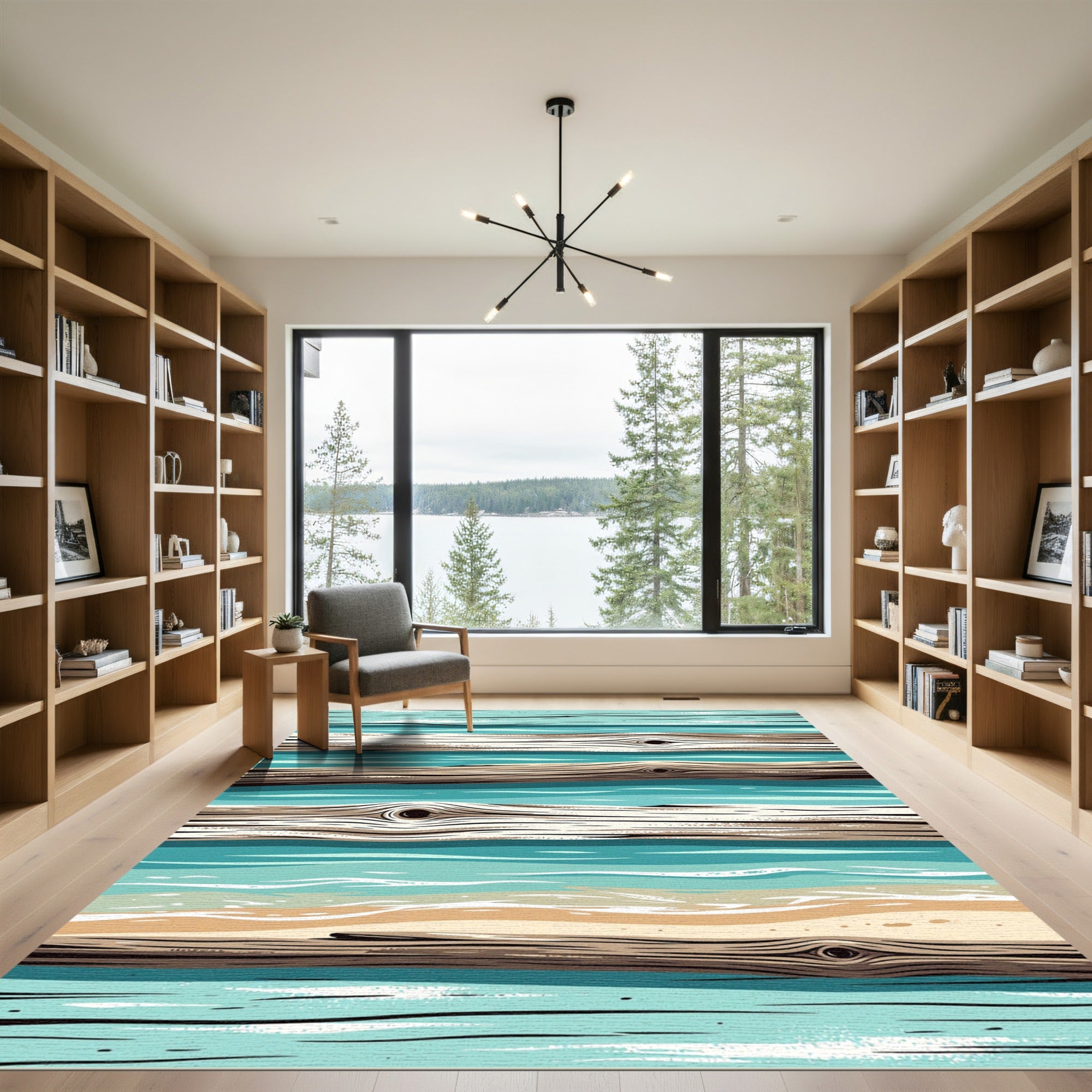 Coastal Teal Wood Plank Horizontal Rug