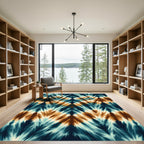 Abstract Teal and Amber Chevron Zigzag Rug