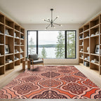 Coral Red Arabesque Medallion Scroll Rug