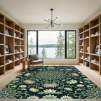 Dark Green White Floral Mandala Rug
