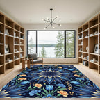 Deep Blue Floral Medallion Garden Rug