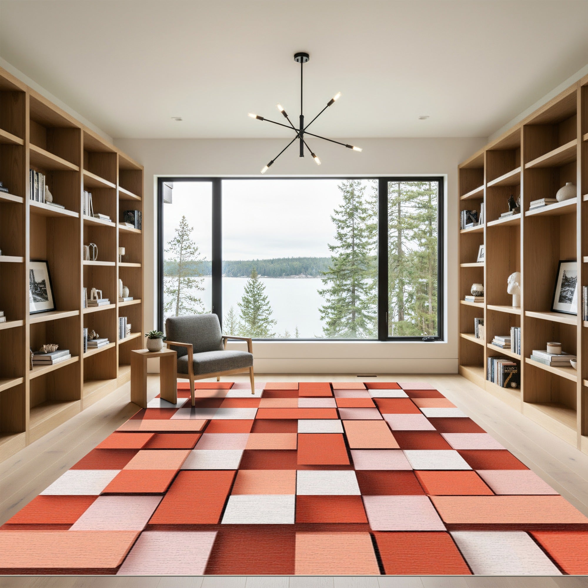 Terracotta Pink Layered Cubes Rug