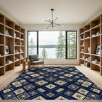 Deep Blue Golden Square Medallion Rug