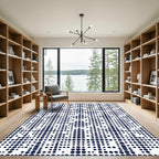 Navy Blue Geometric Polka Dot Grid Rug