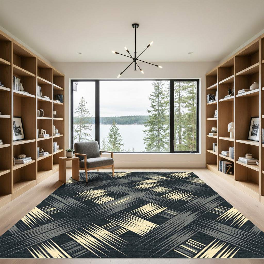 Distressed Gray Yellow Woven Stripes Rug