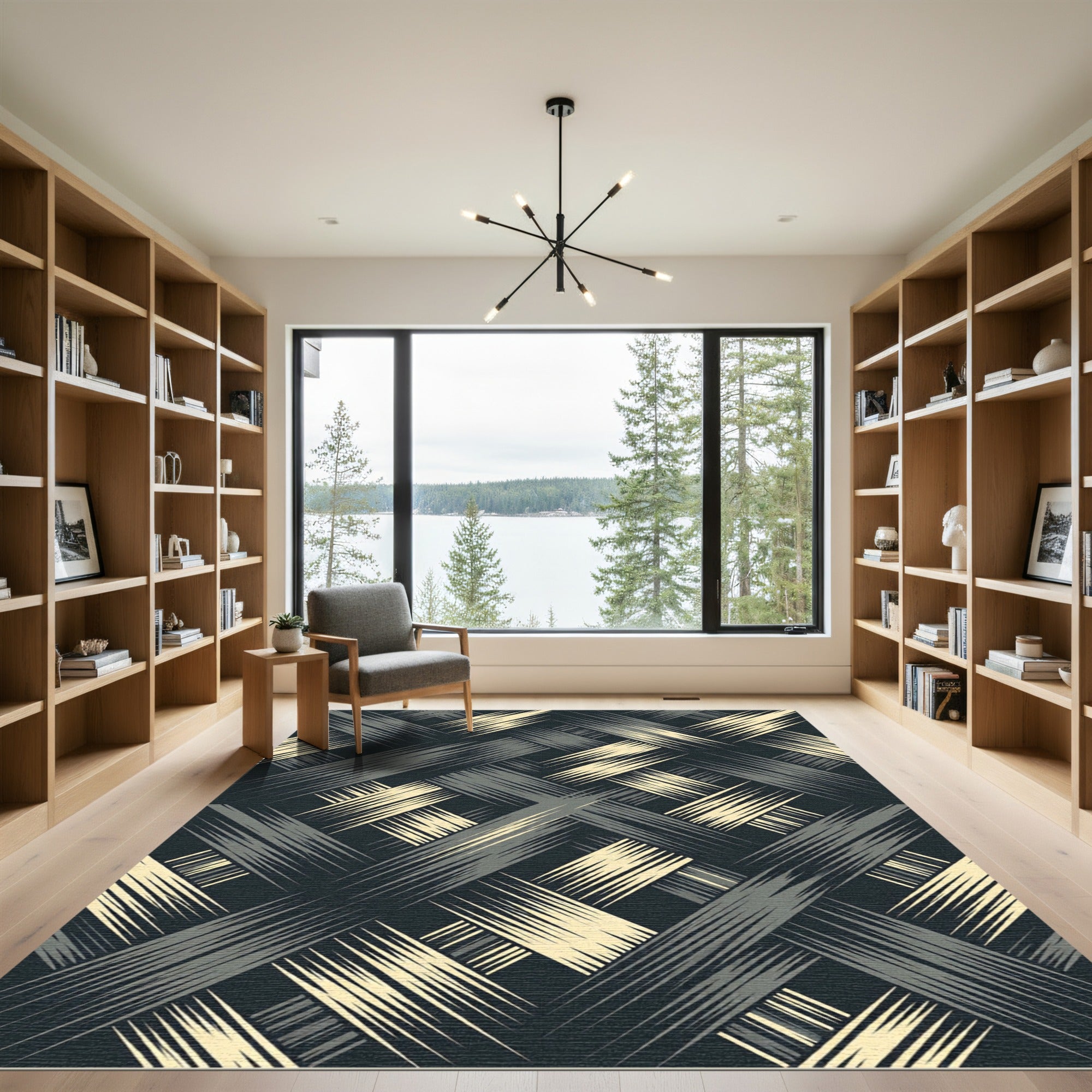 Distressed Gray Yellow Woven Stripes Rug