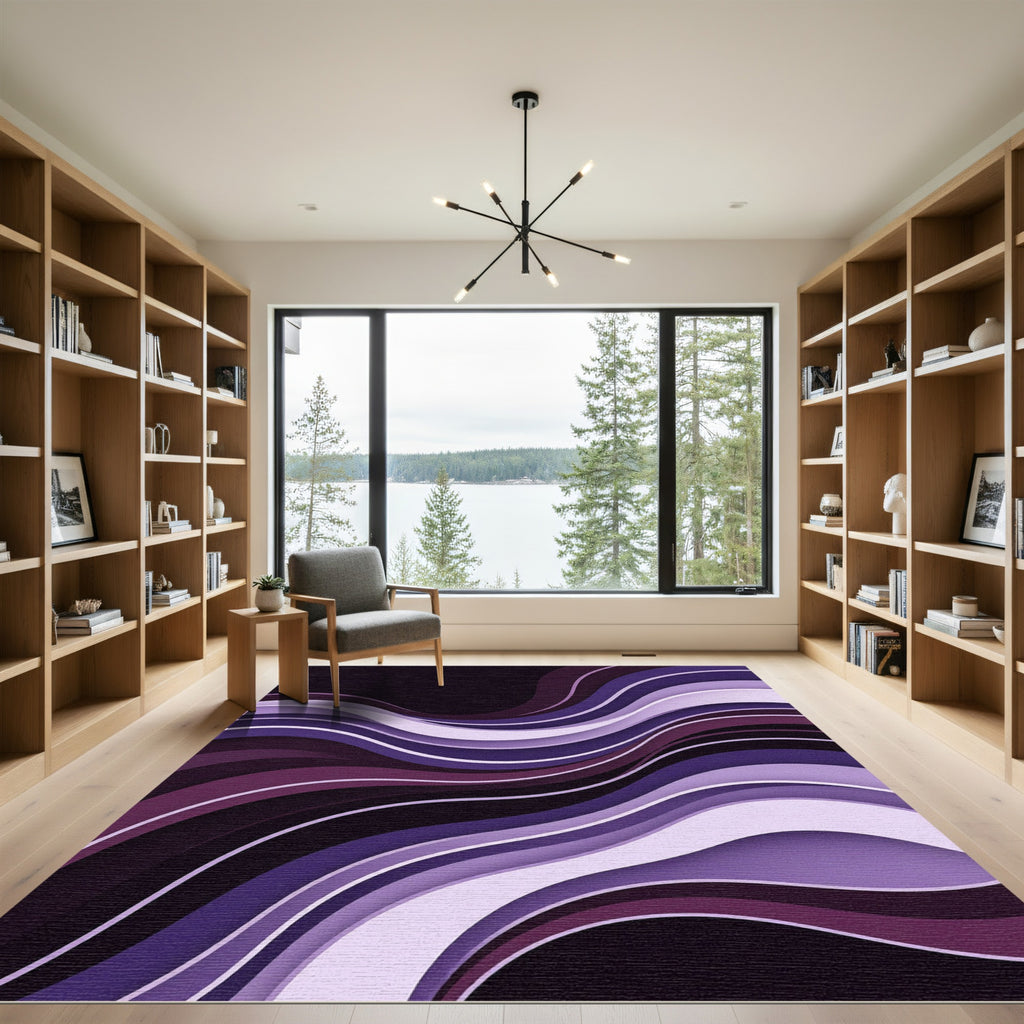 Ethereal Violet Wavy Abstract Layers Rug