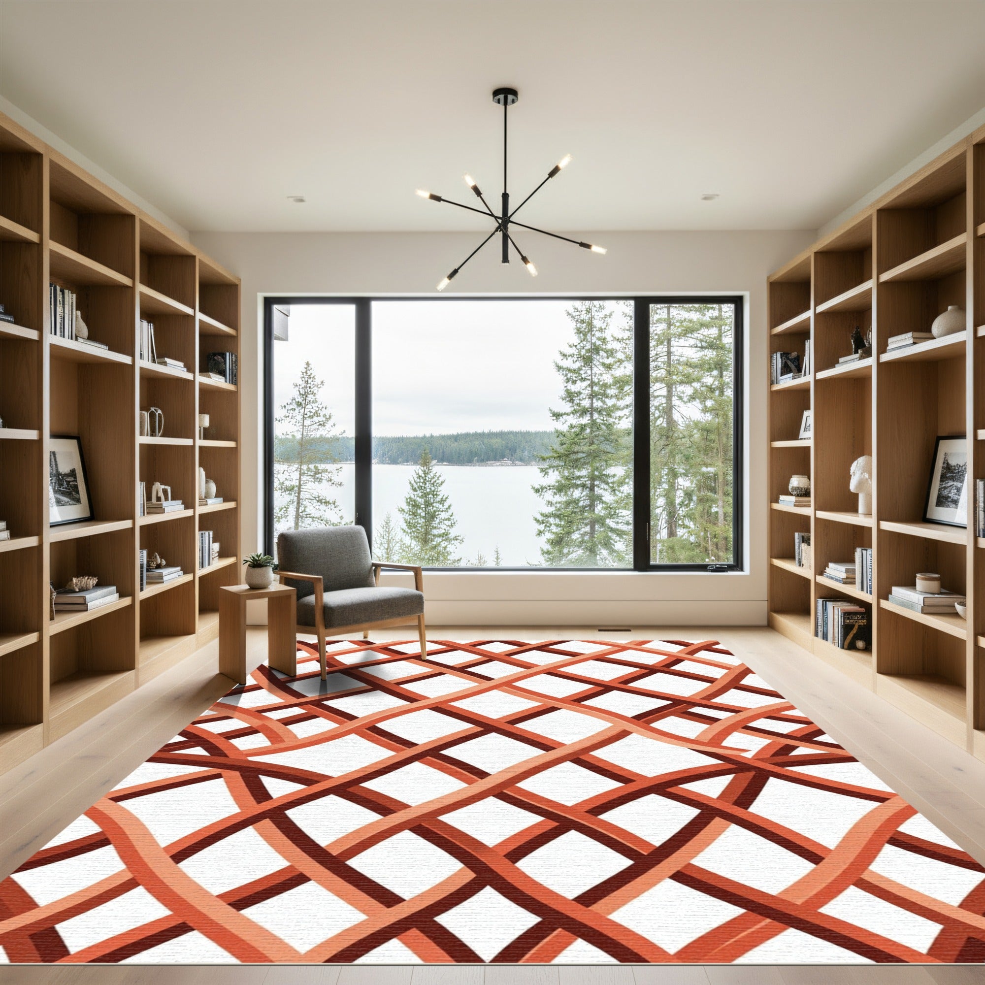 Interwoven Terracotta Wavy Lattice Texture Rug