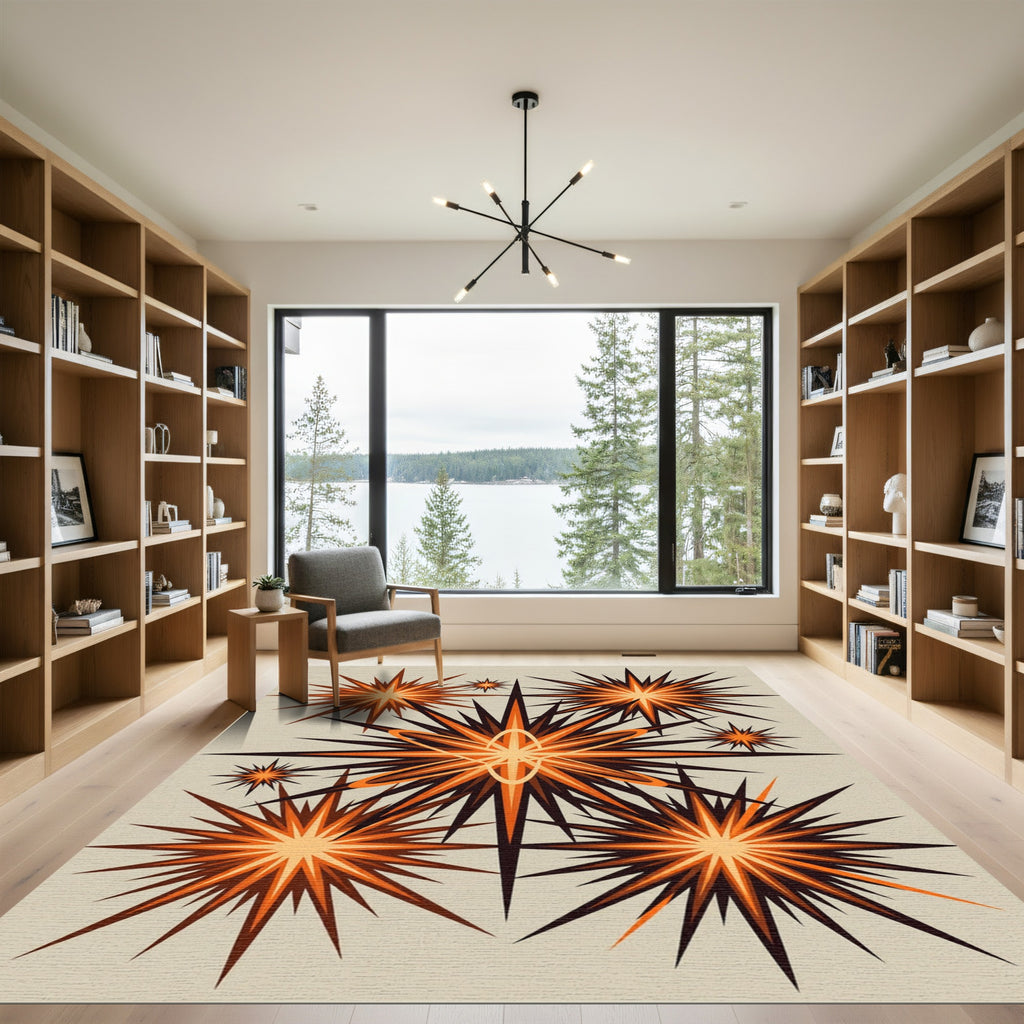 Retro Exploding Starburst Orange Rug