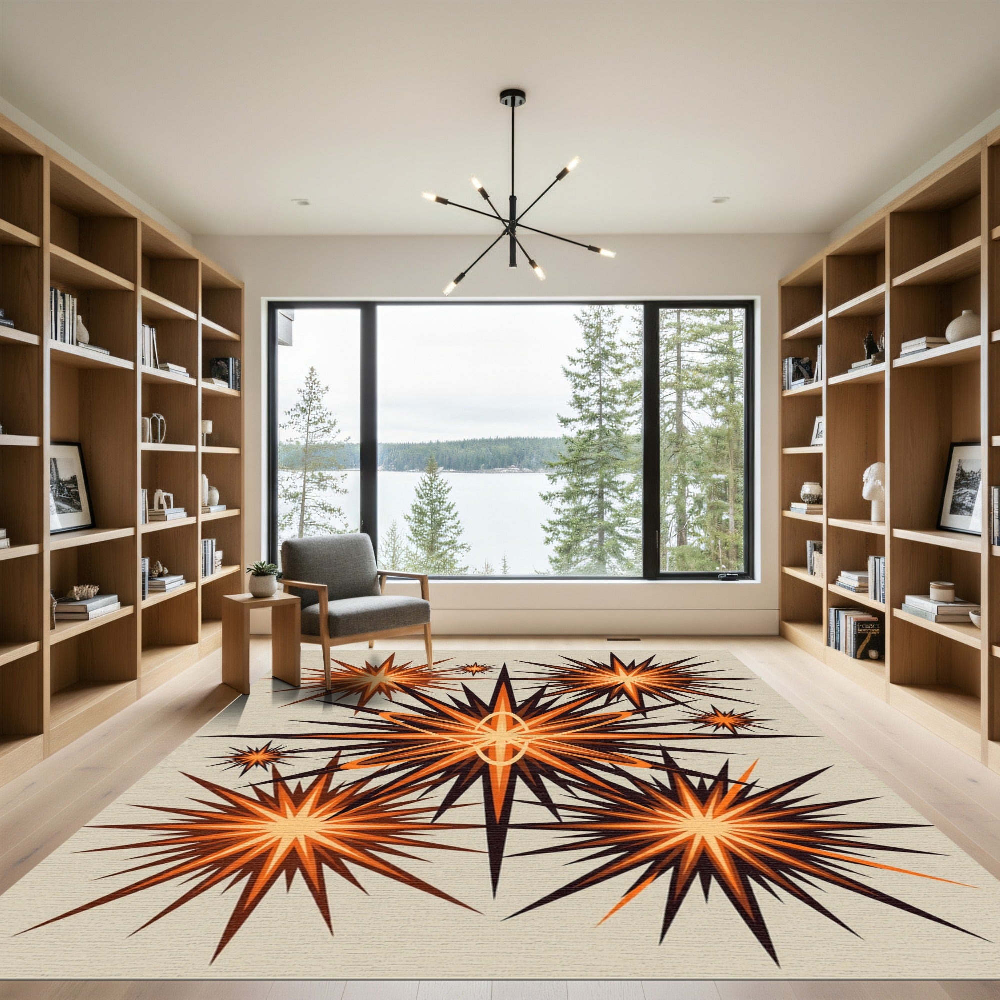 Retro Exploding Starburst Orange Rug