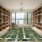 Olive Green Woven Damask Lattice Rug