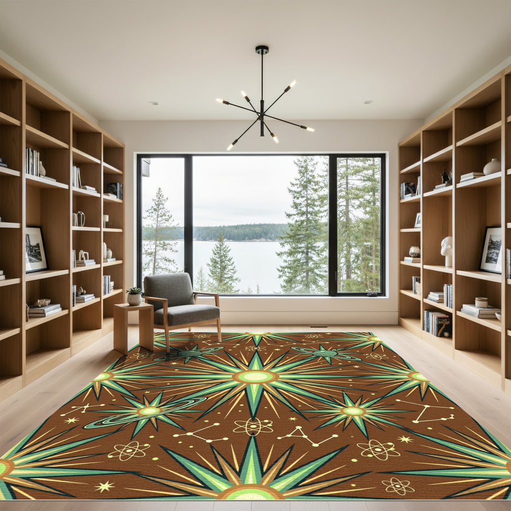 Celestial Geometric Star and Planet Art Rug