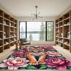 Majestic Tiger amidst Lush Pink Peonies Rug