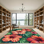 Lush Tropical Hibiscus Floral Art Rug