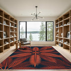 Fiery Orange Palm Leaf Bloom Rug