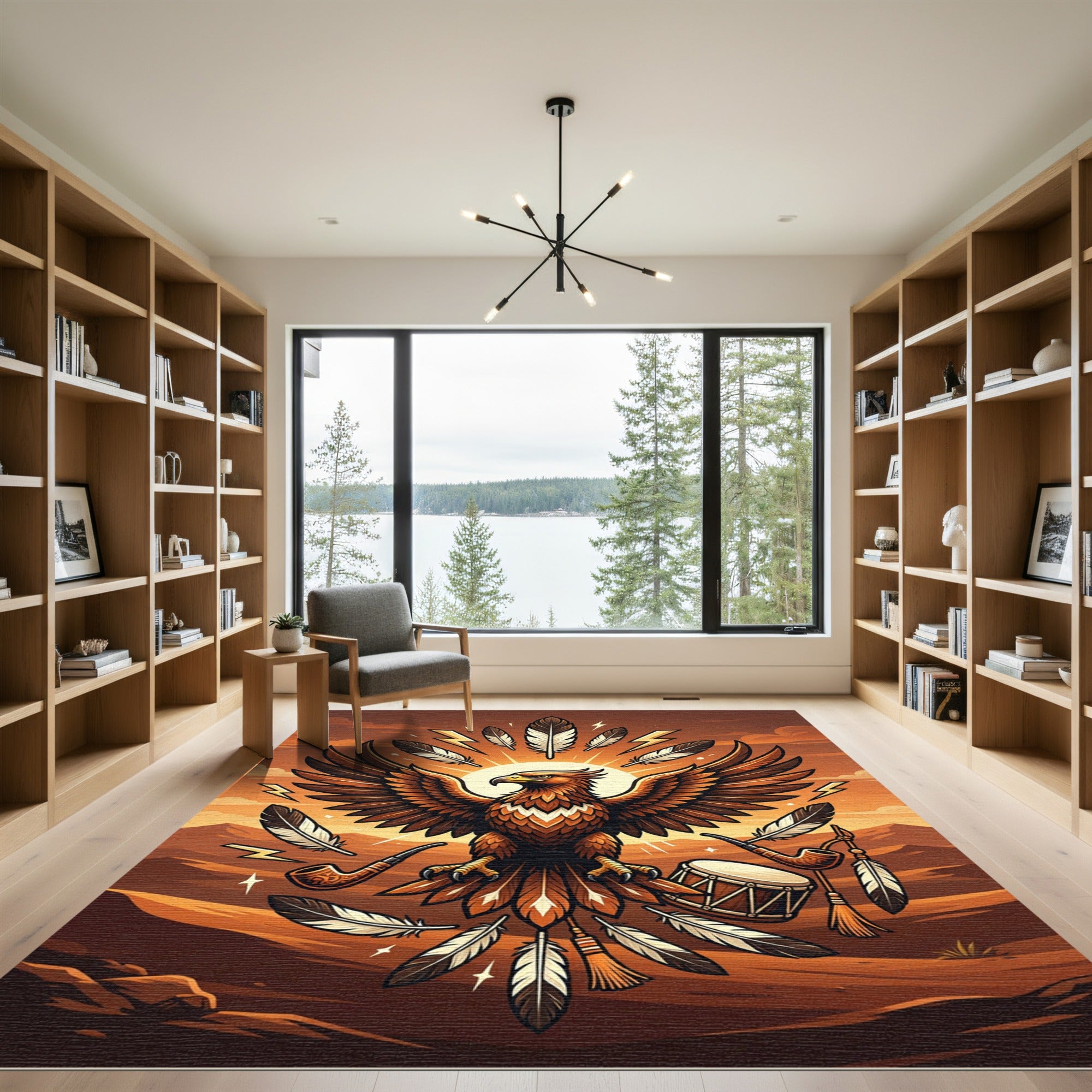 Majestic Golden Eagle Sunset Feather Art Rug