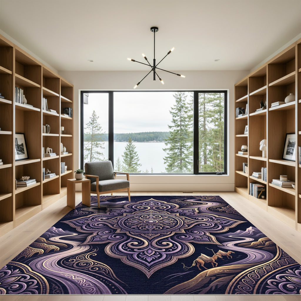 Ornate Violet Mandala Desert Mountain Dream Rug