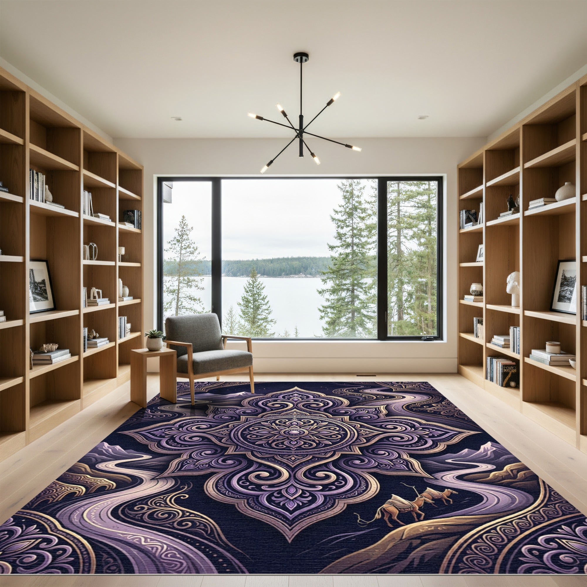 Ornate Violet Mandala Desert Mountain Dream Rug