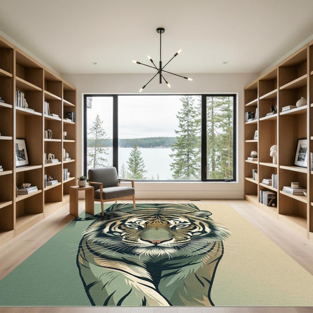 Majestic Tiger Face Green Beige Rug