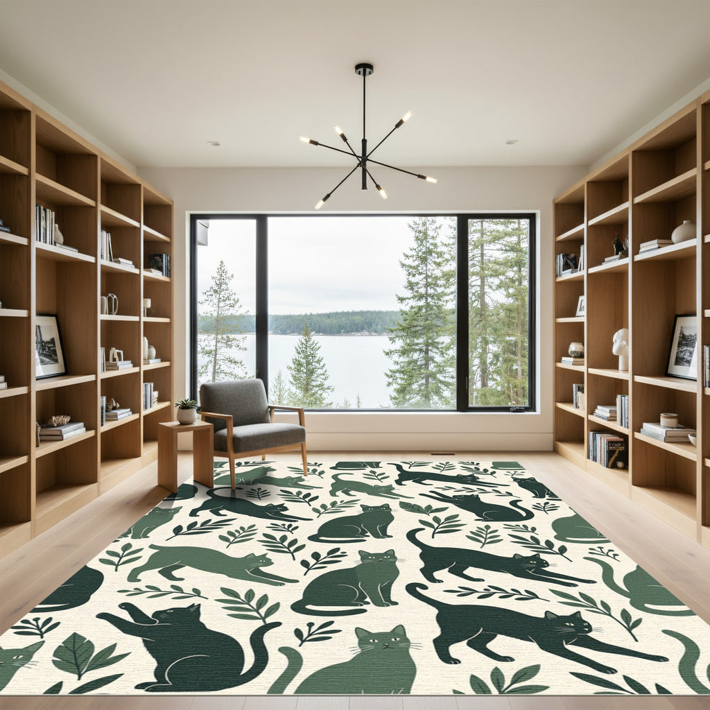 Dark Green Feline Foliage Repeat Rug