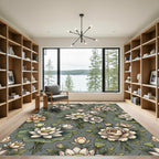 Vintage Cream Lotus Peony Garden Rug