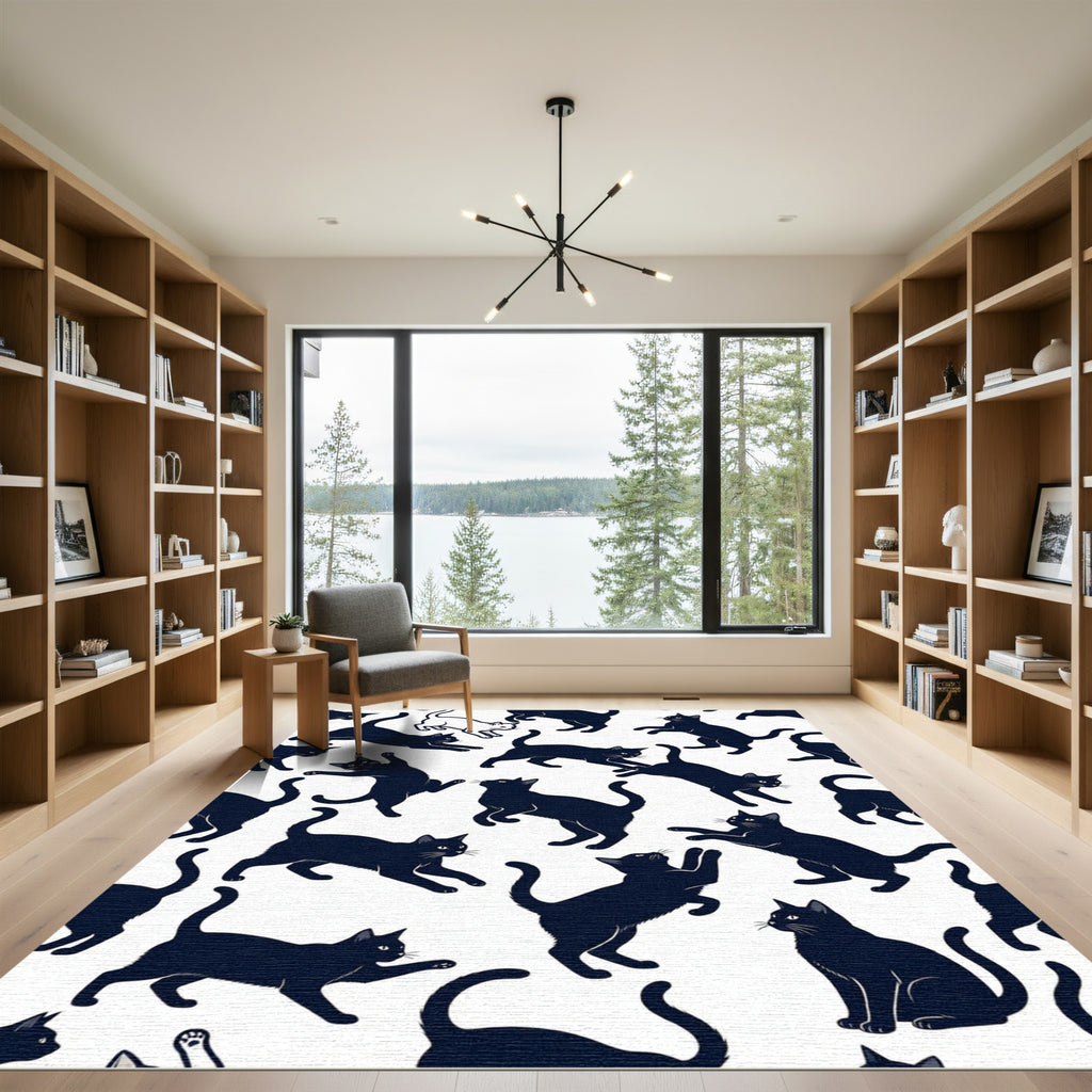 Whimsical Playful Black Kitten Silhouette Rug