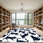 Whimsical Playful Black Kitten Silhouette Rug