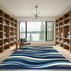 Navy Blue Flowing Wave Abstract Rug